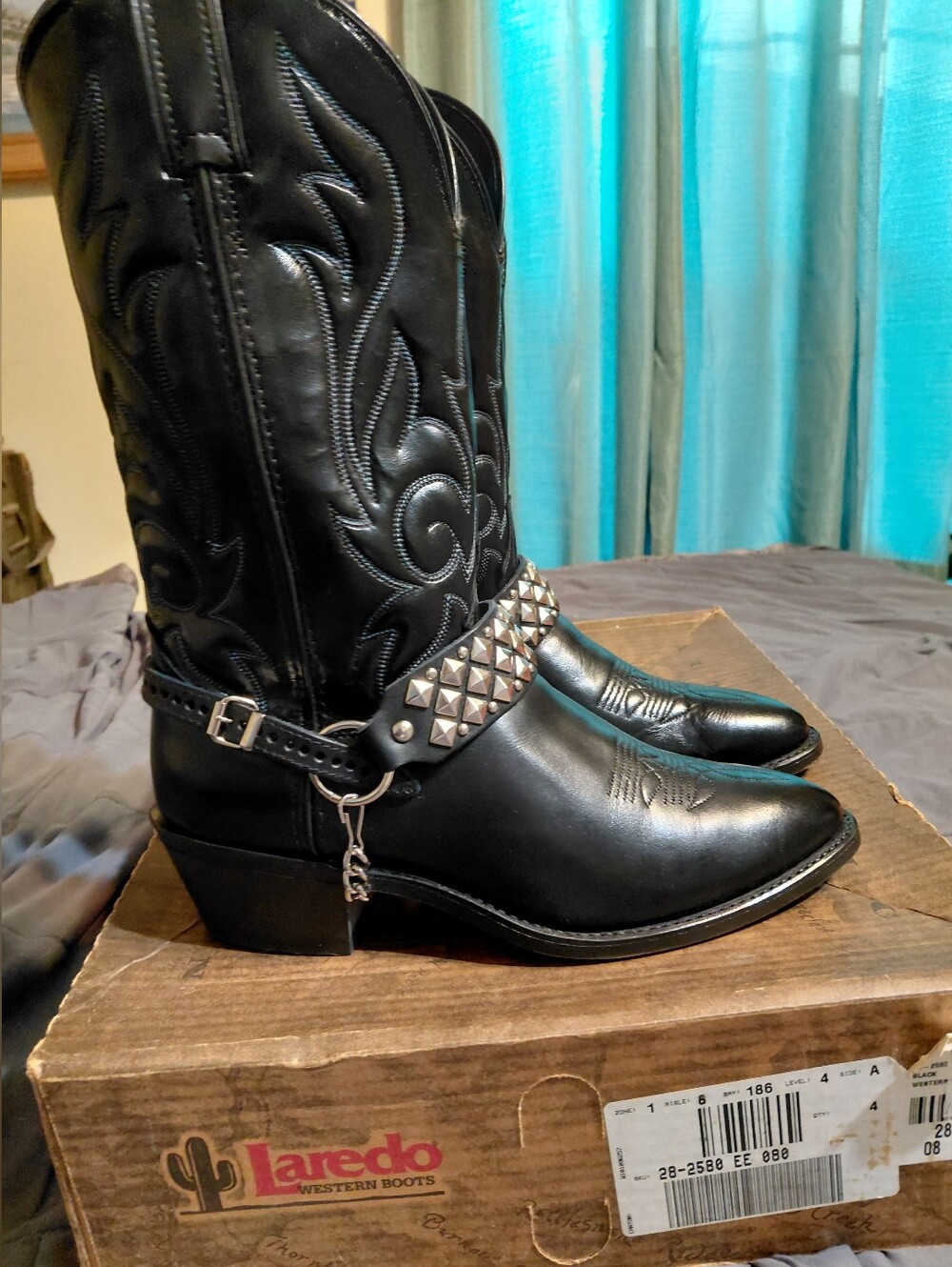 Laredo Western Boots Mens East Bound  Chain  Leather Black  Size 8EE